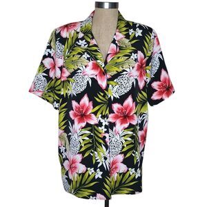 Vintage Maggie Sweet Womens Size L  Blouse Colorful Hawaiian Print 80s USA
